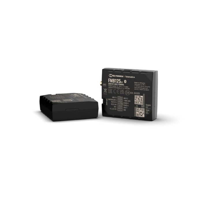 Teltonika FMB125 GPS Tracker – professional 2G GNSS/GSM tracker with RS232/RS485 interfaces, dual SIM, extended inputs/outputs, 1-Wire support for temperature sensors or RFID, Bluetooth connectivity, and backup battery.